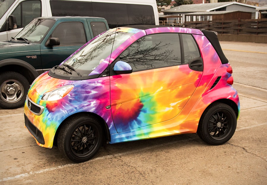 Vinyl Wrapped Tye Dye Smart Car